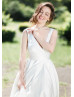 V Neck Ivory Satin Pleated Wedding Dress